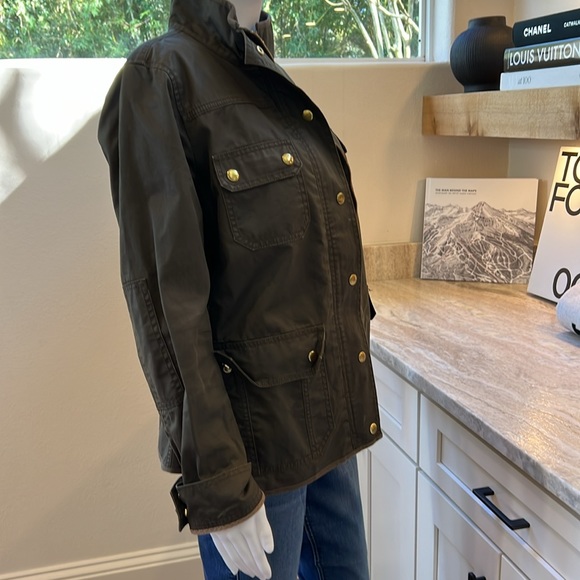 J Crew Women's Downtown Field Olive Green Waxed Cotton Full Zip Jacket! Size S - Picture 2 of 7